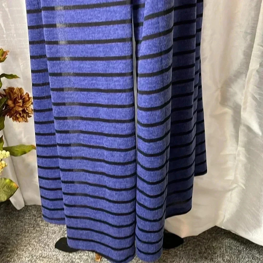LuLaRoe Joy NWT Women’s M Black Striped High Slits Royal Blue Open Maxi Cardigan - Picture 8 of 9